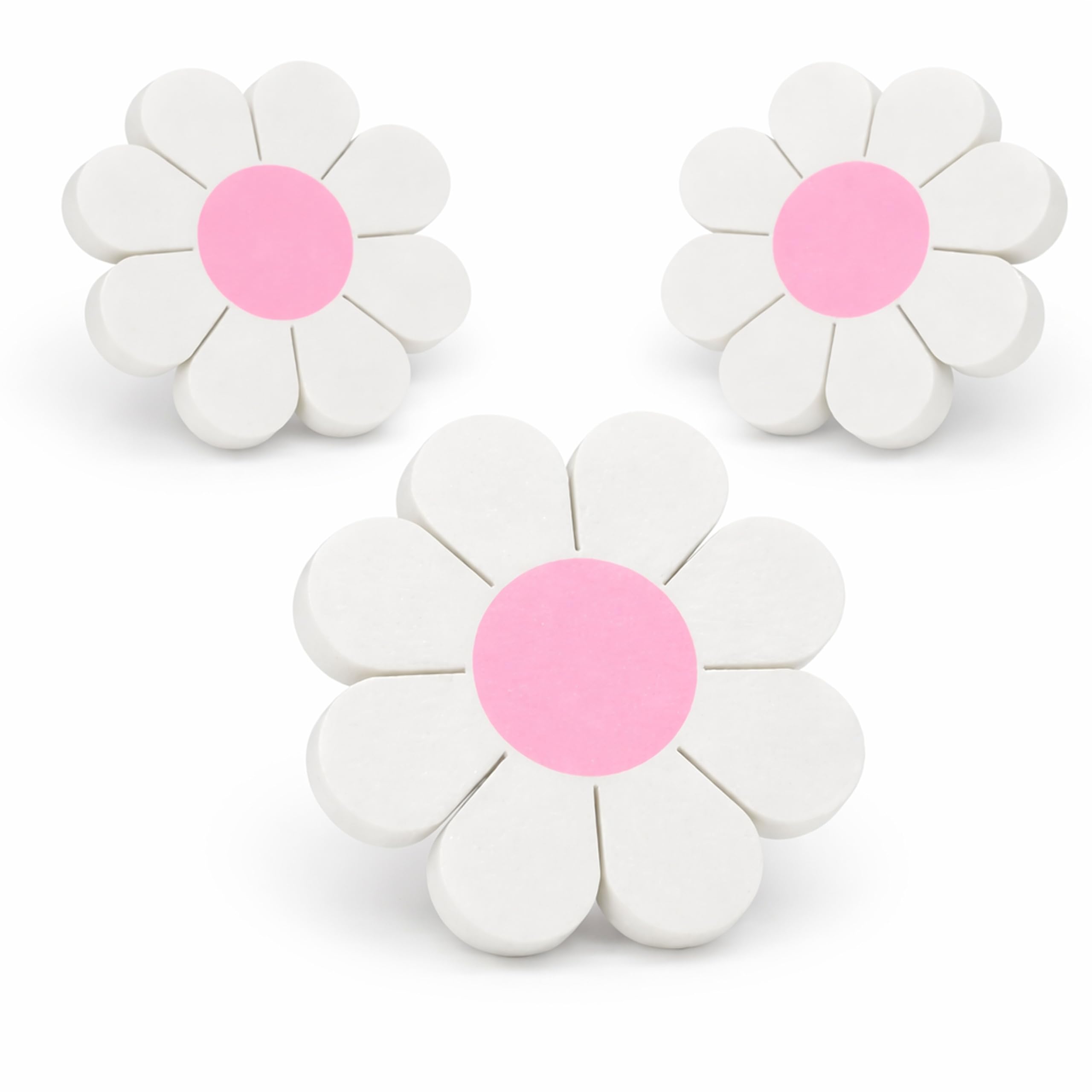 Door Stay® 3-Pack Daisy Flower Drawer Knobs – 4.9 × 4.9 cm Decorative Pull Handles for Dressers, Wardrobes, Cupboards & Cabinets (3X Pink & White Drawer Knobs) — image 1