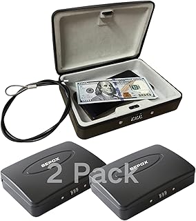 SEPOX® Water/Fire-Resistant Portable Security Case Lock Box Steel, Small Personal Travel Safe Storage Cabinet,