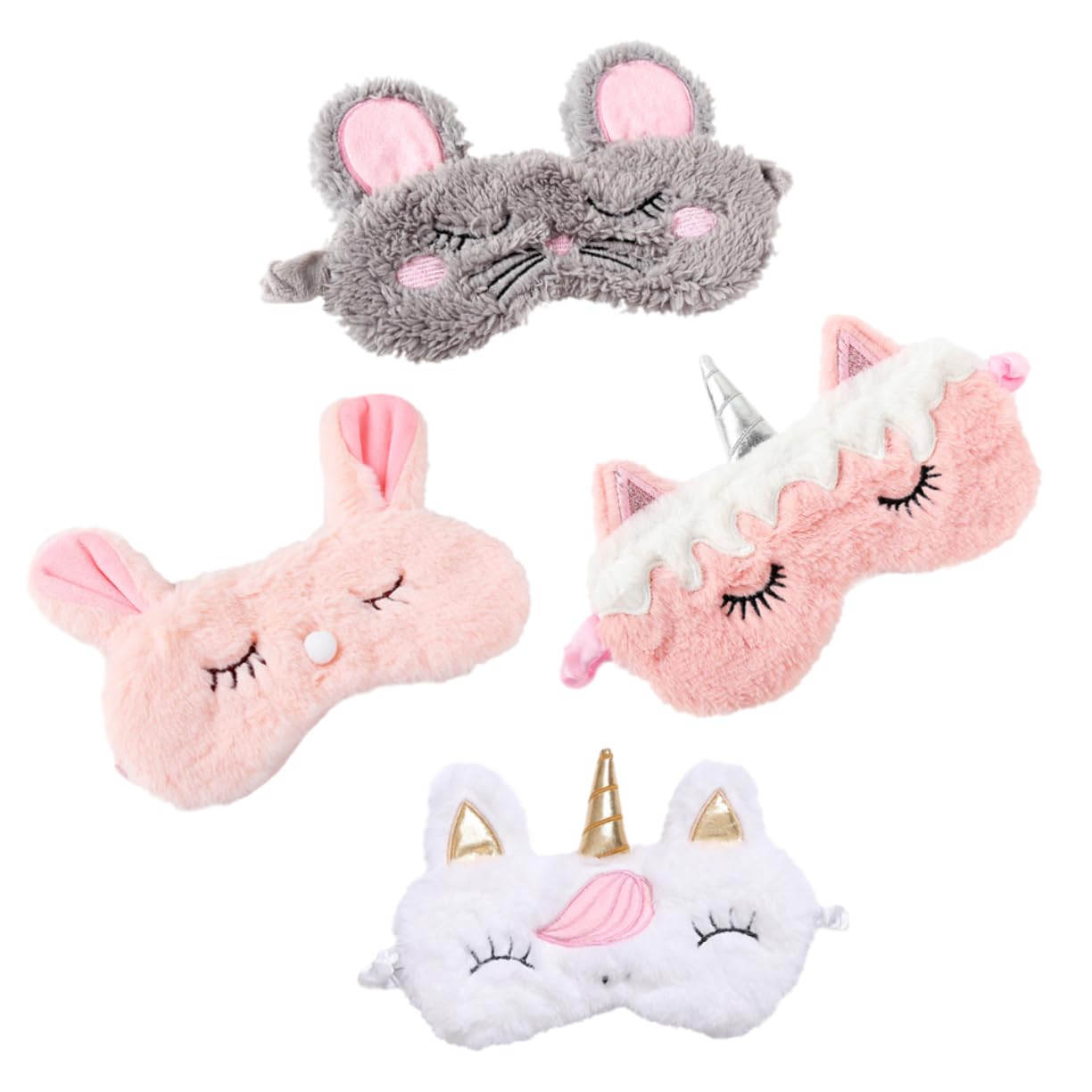 Ipetboom 8pièces Masque De Sommeil Peluche Eye Mask Forme De Lapin Et Licorne Pour Voyages Les Siestes Fêtes Doux Et Confortable Pour Bloquer La Lumière