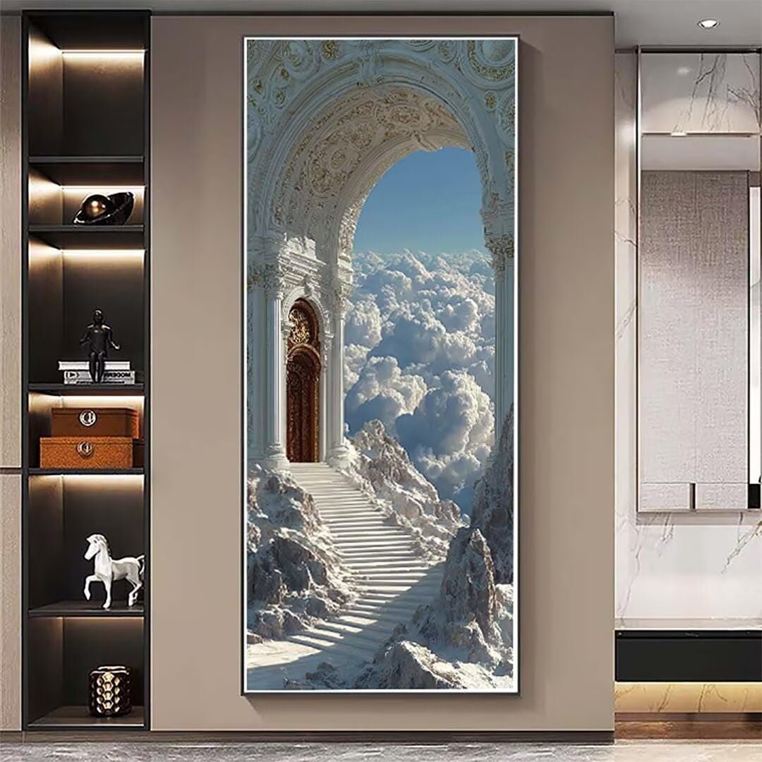 Malarstwo diamentowe w chmurze pełny zestaw, diamentowe malarstwo architektura obrazy diamentowe diamentowe kryształowe sztuki zestaw do haftu krzyżykowego puzzle, do dekoracji ścian domu 60 x 120 cm