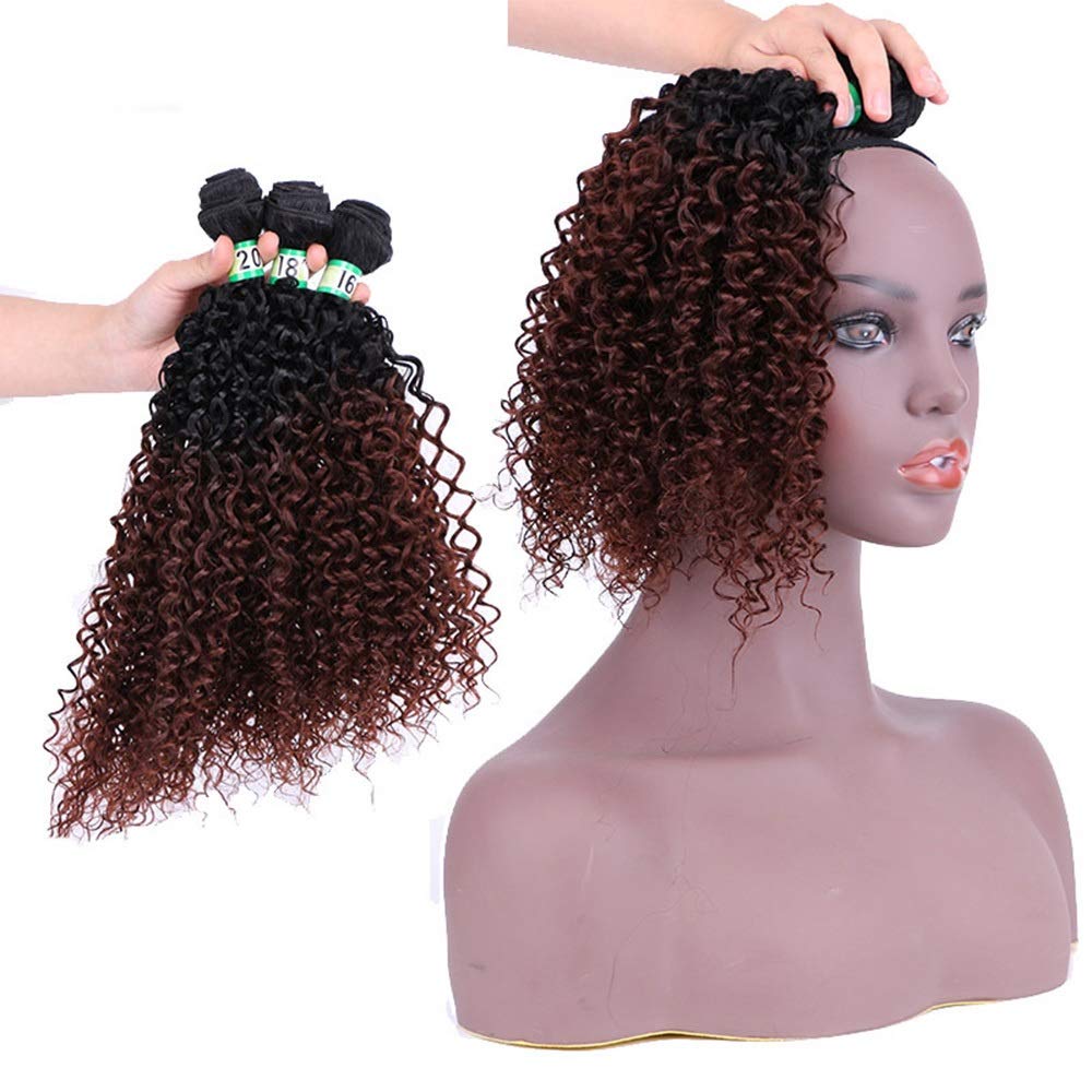 YIFOOPLI Kinky Curly Hair Extension 3 Bundles - T1/33# Brown Brazilian Hair Afro Kinky Weave - Easy Installing & Sewing Composite Hair Lace Wig Role Playing Wig Long And Short Women Nature