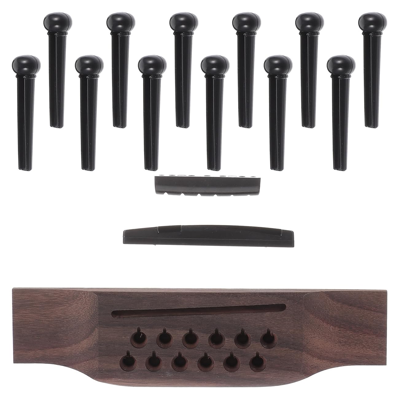 12 String Acoustic Guitar Bridge Set, 12 Pins, Nut and Saddle Replacement Kit for Enhanced Sound