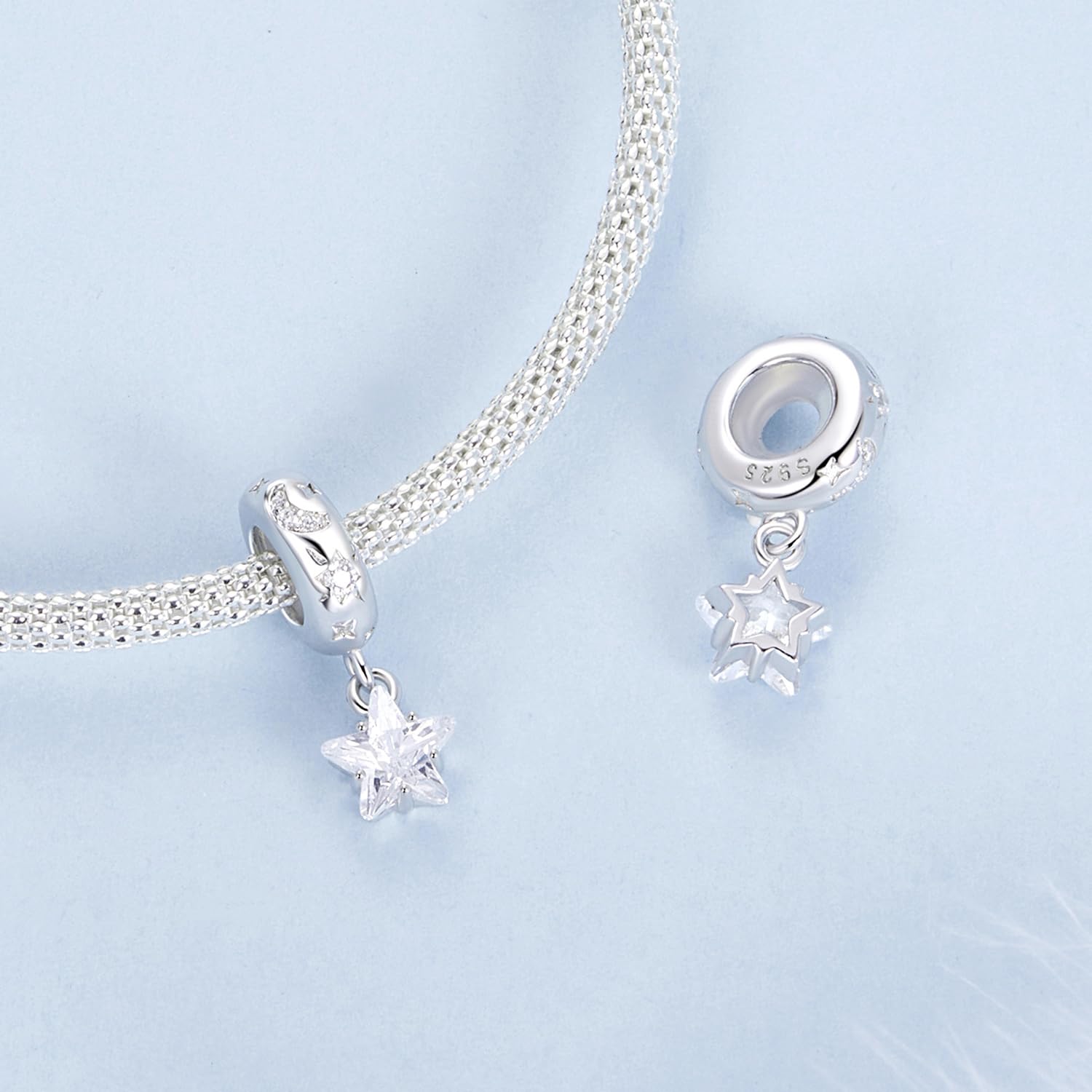 ShiYu Perle d'arrêt en forme d'étoile pour bracelet Pandora en argent sterling 925 et silicone