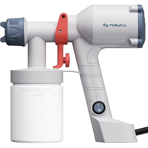 Tilswall Paint Sprayer,Upgraded Ultra-Light Electric Paint Spray Gun with 2 Nozzles & 3 Patterns Easy to Clean for Fences, Sheds, Walls, Ceilings, Furniture, Cabinets, Garden & DIY, White
