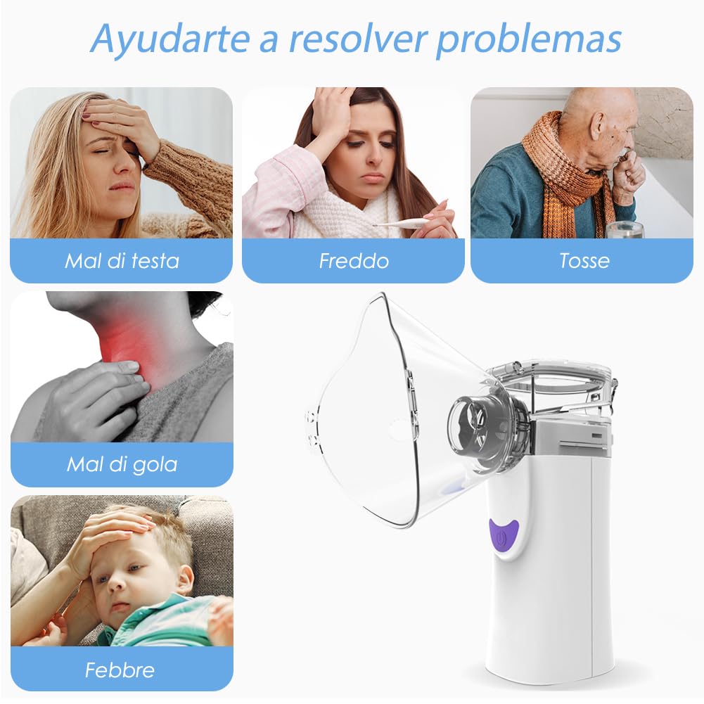 Nebulizador Portatil, Nebulizador para Bebe Niños Adultos, Silenciosa Inhaladores Eléctricos Recargable USB-C con Diseño Portátil, fácil de usar y Limpiar, para Uso Doméstico y de Viaje