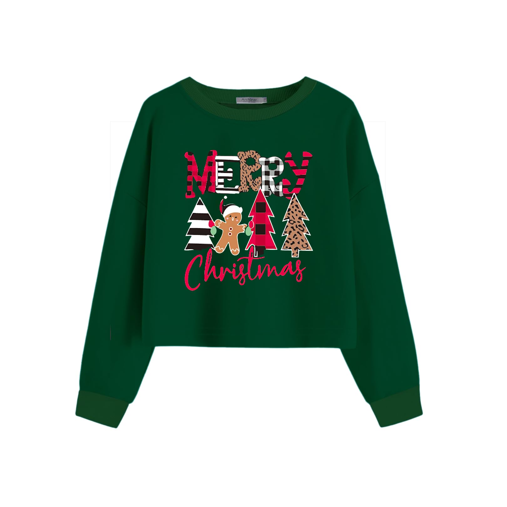 Arshiner Girls Crop Tops Kids Long Sleeve Pullover Sweatshirts Girls Cropped Crewneck Sweatshirt for Teen Girl
