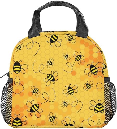 Miniatura 7 de CUSPCOD Bolsas de almuerzo personalizadas con abeja, bolsa de almuerzo Bento reutilizable con correa para el hombro y bolsillos, pequeña lonchera