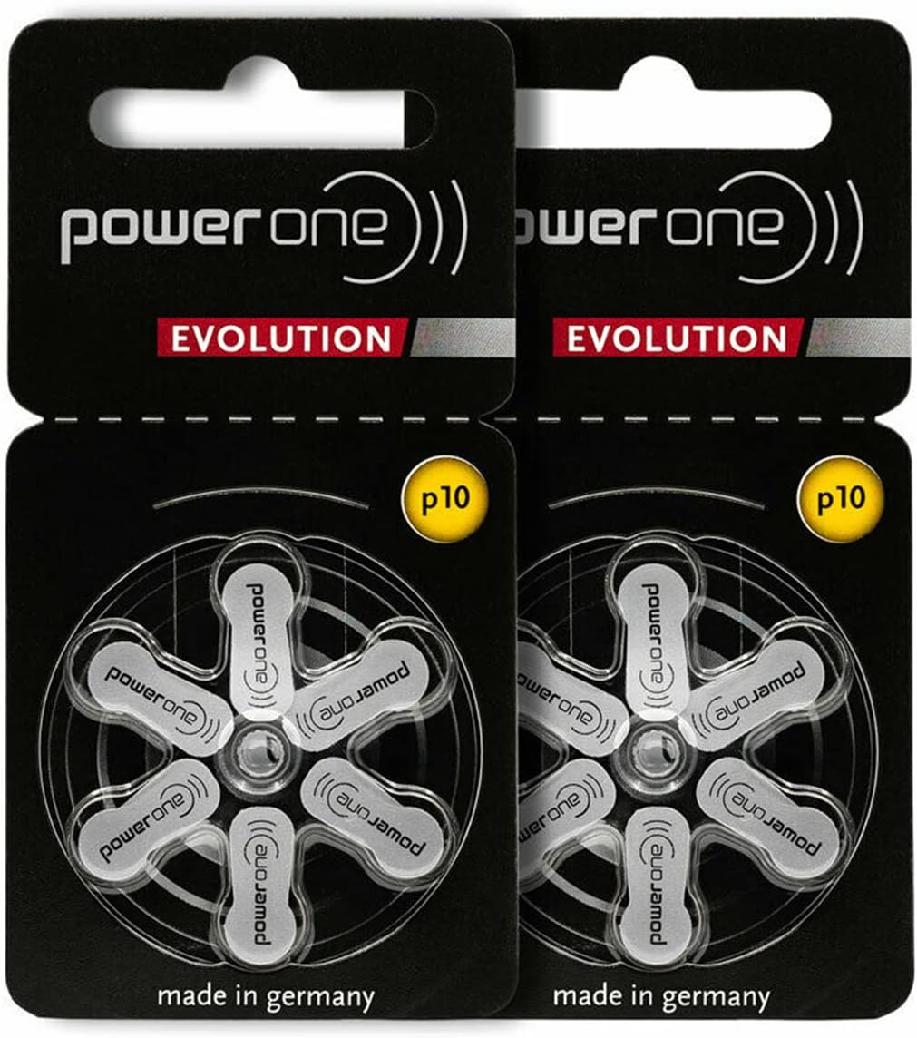 PowerOne Evolution Size 10 Hearing Aid Batteries - 1.45V Zinc Air with Improved Battery Life (12 Batteries)