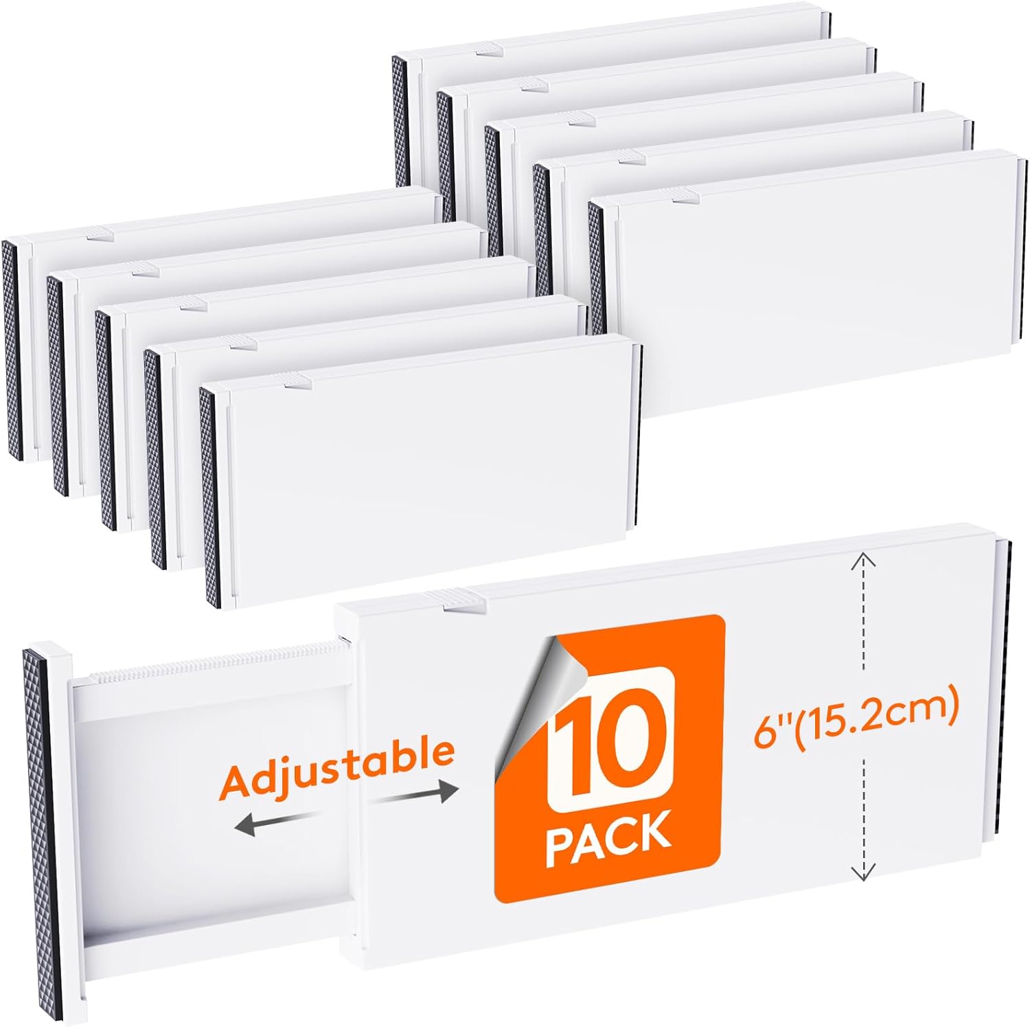 Lifewit 10 Pack Drawer Dividers Plastic 6" High, 13.5-22" Adjustable Drawer Organisers for Clothes, Expandable Dresser Separators in Bedroom/Bathroom/Kitchen/Office Organization and Storage