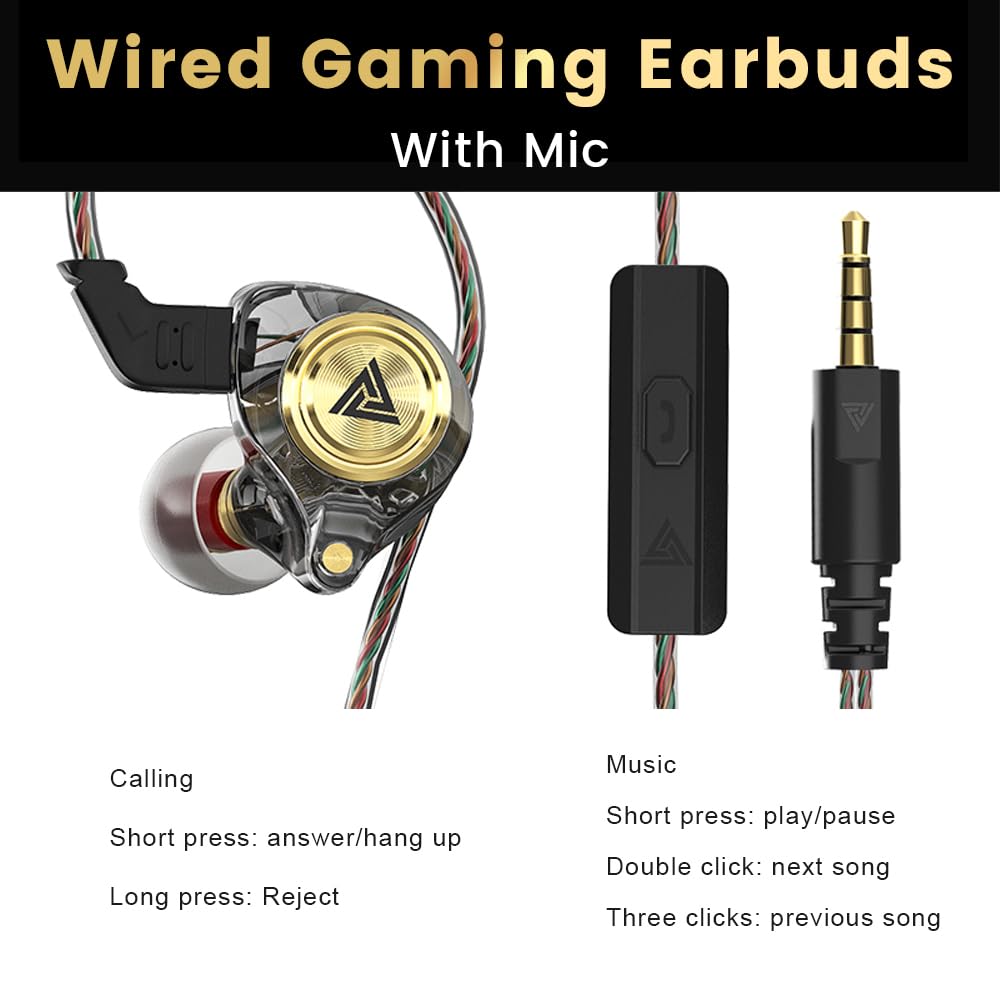 Ak3file, auricolari in-ear cablati per videogiochi, bassi profondi, Hi-Fi, driver dinamico 1DD da 10 mm, IEM per musica, videogiochi, videochiamate (quattro colori)