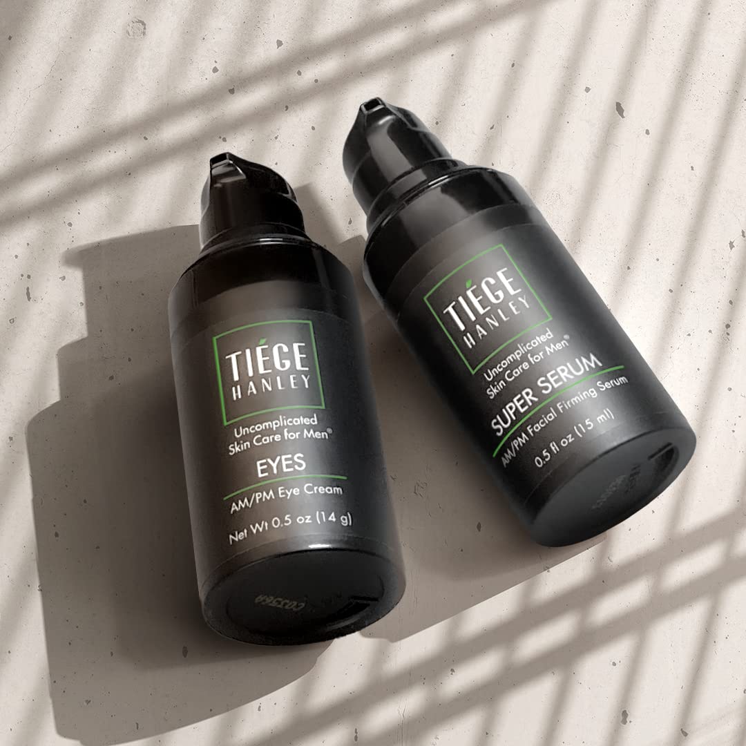 Tiege Hanley Sérum raffermissant pour le visage (SUPER SERUM) et crème contour des yeux (EYES) pour homme | Pack anti-âge | Hyaluronate de sodium et palmitate de rétinyle pour une peau plus ferme et
