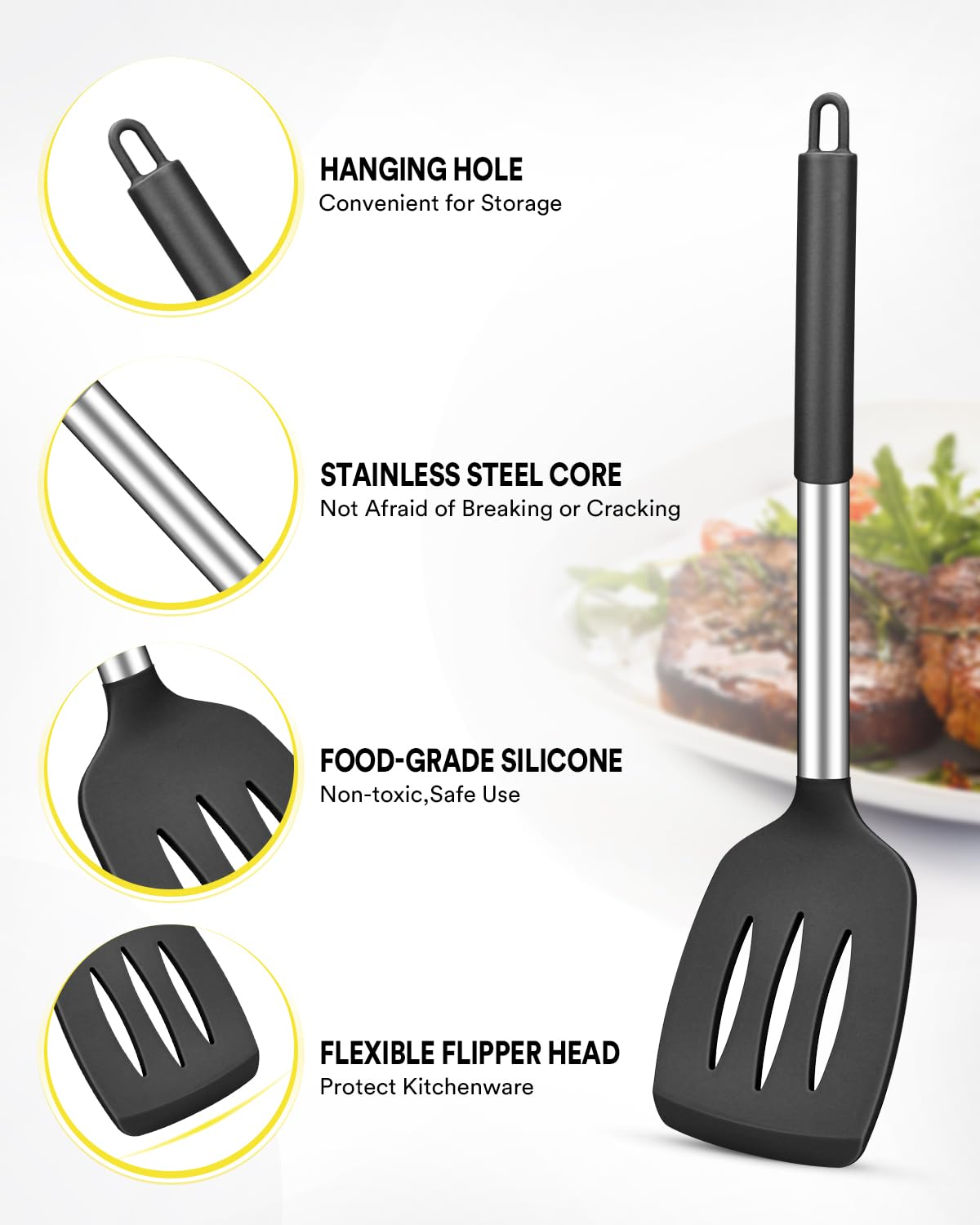 Set Di 2 Spatole Per Pesce In Silicone E Acciaio Inox, Sottili 0,8 Mm, Resistenti Al Calore, Per Pentole Antiaderenti, Adatte A Pesce, Uova E Pancake