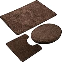 Vista 1 de Juego de 3 alfombras de baño de felpilla suave de lujo, absorbentes, peludas y antideslizantes, tapete de inodoro en forma de U + tapete de ducha +