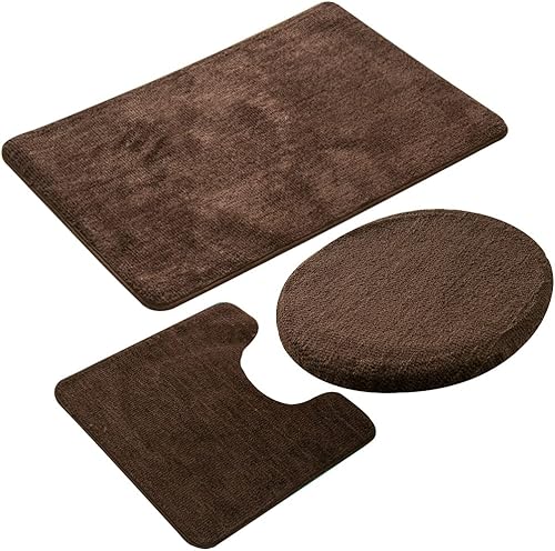 Juego de 3 alfombras de baño de felpilla suave de lujo, absorbentes, peludas y antideslizantes, tapete de inodoro en forma de U + tapete de ducha +