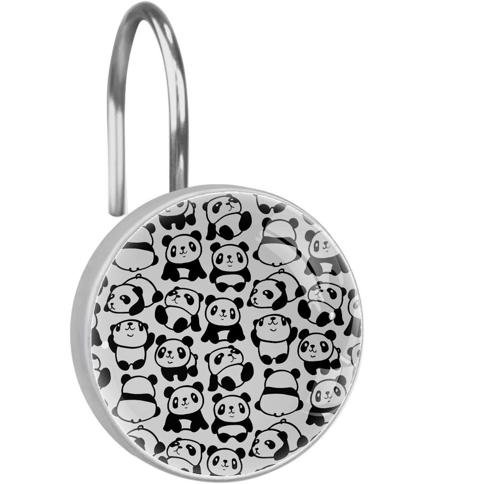 Crochets de rideau de douche panda noir et blanc en acier inoxydable x12