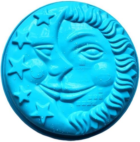 Miniatura 2 de Molde de silicona para tartas de sol, luna y estrellas, forma redonda de 9 pulgadas con cara de sol y luna, molde de silicona para hornear, pastel