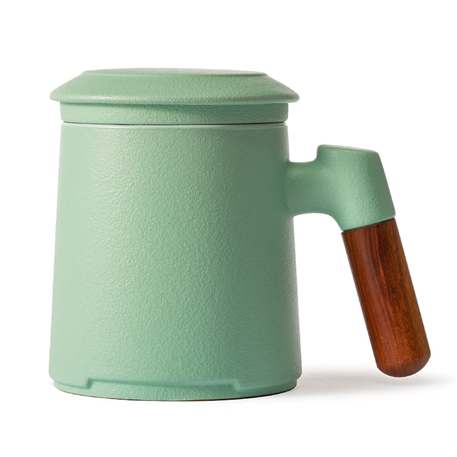Teetasse Mit Deckel Sieb Und Holzgriff Porzellan Teebecher, 400ml Plastikfrei Cup Keramikbecher Set Zum Einweichen Von Tee, Für Büro Zuhause Oder Geschenk (Hellgrün)