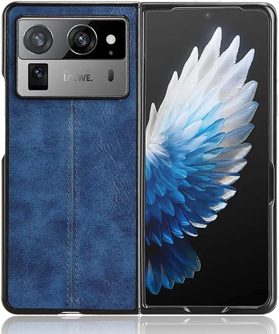 Case Compatible with Tecno Phantom V Fold2 [PU Leather texture][PU+PC+TPU] 3 in 1 Camera Protection Cover Blue