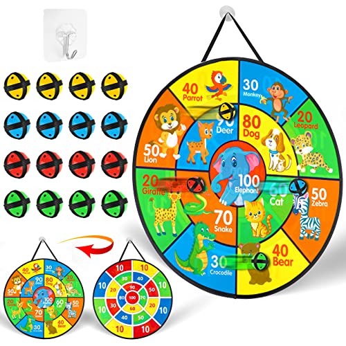 Dartscheibe Kinder, 66 cm Klett Dartscheibe Faltbares, Doppelseitiges Wurfspiel Kinder mit 8 Klebrigen Kugeln, Wurfscheibe Kinder für Junge Mädchen Klettballspiel Draußen