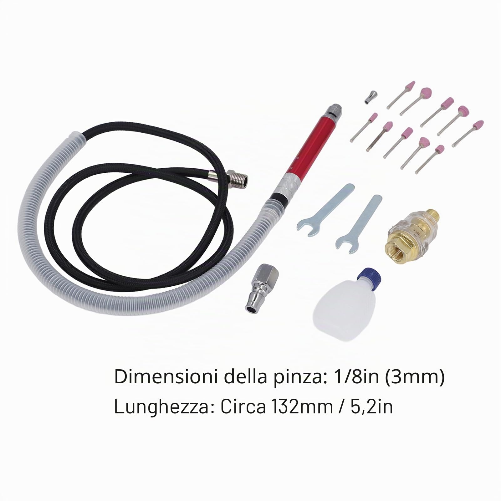 Micro smerigliatrice pneumatica, 1/8" micro smerigliatrici pneumatiche, mini smerigliatrice a matita 58000rpm, kit di utensili lucidatura per pulizia, smussatura, molatura, incisione, foratura