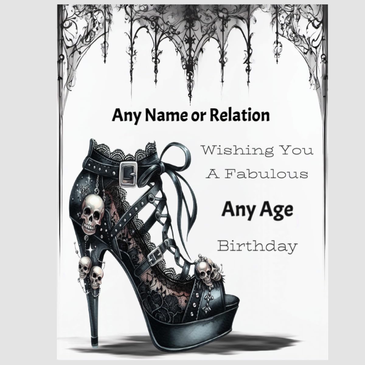 Sarah Elizabeth Collection - Personalised Birthday Card with Gift Tag, / Gothic Style, Alternative Card, Large 11x8 approx, Daughter Granddaughter Neice Mum Auntie Sister Friend Any Age