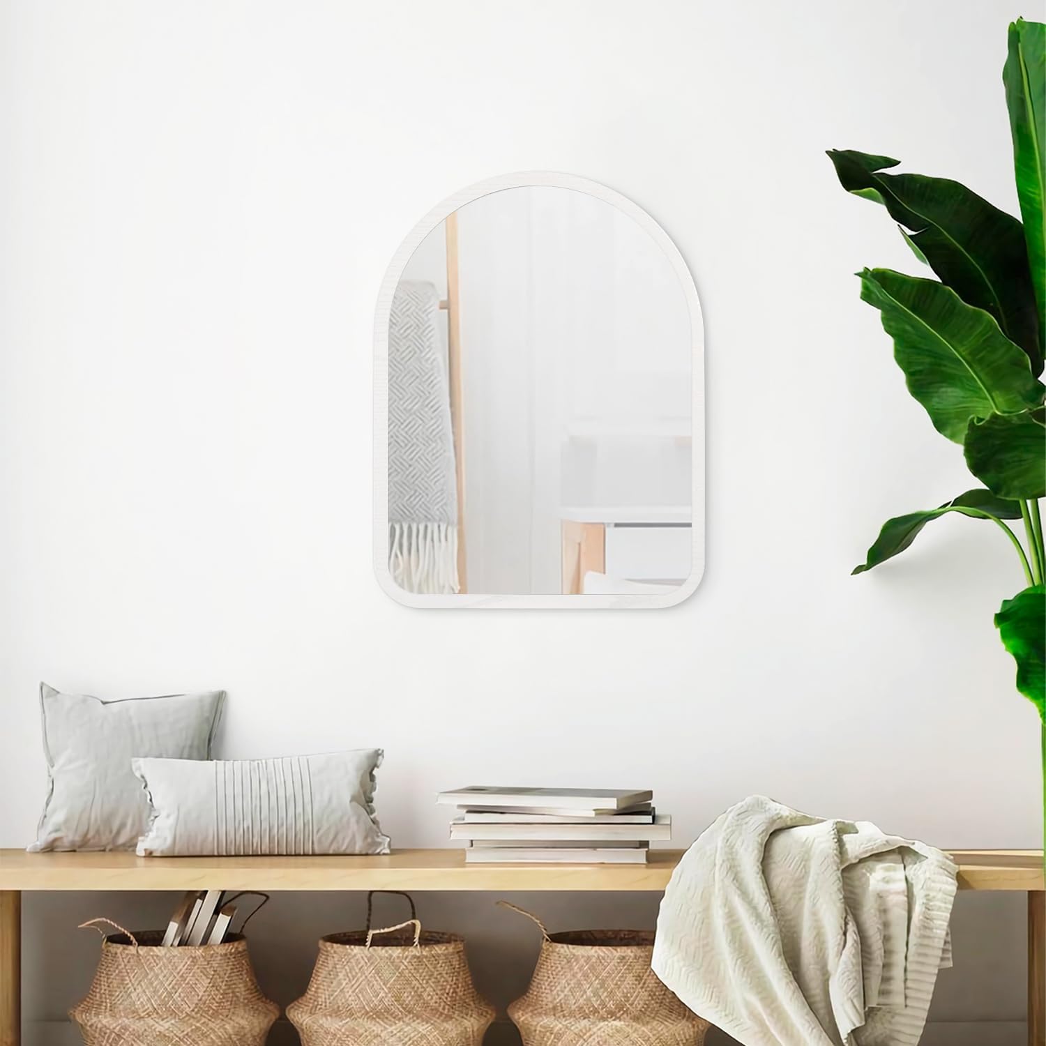 Arched Bathroom Vanity Mirror for Wall Decorative, Large 26" x 18" Rustic Mirror with Wood Frame for Wall Decor Farmhouse Mirror, Living Room Entryway Hallway