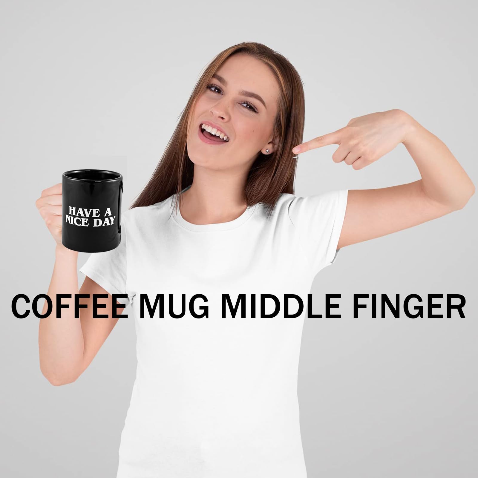 PIDUDU Ceramiczny kubek do kawy ze środkowym palcem, 300 ml, zabawny kubek do kawy, nowości, na mleko, sok, kawę, herbatę lub prezenty urodzinowe, czarny