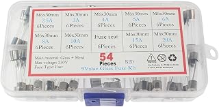 54pcs 6x30mm Fast Glass Fuse DIY Kit 250V 6 * 30mm Insurance Tube Quick Blow Glass Fuses Kit 2.5A 3A 4A 5A 6A 8A 10A 15A 20A