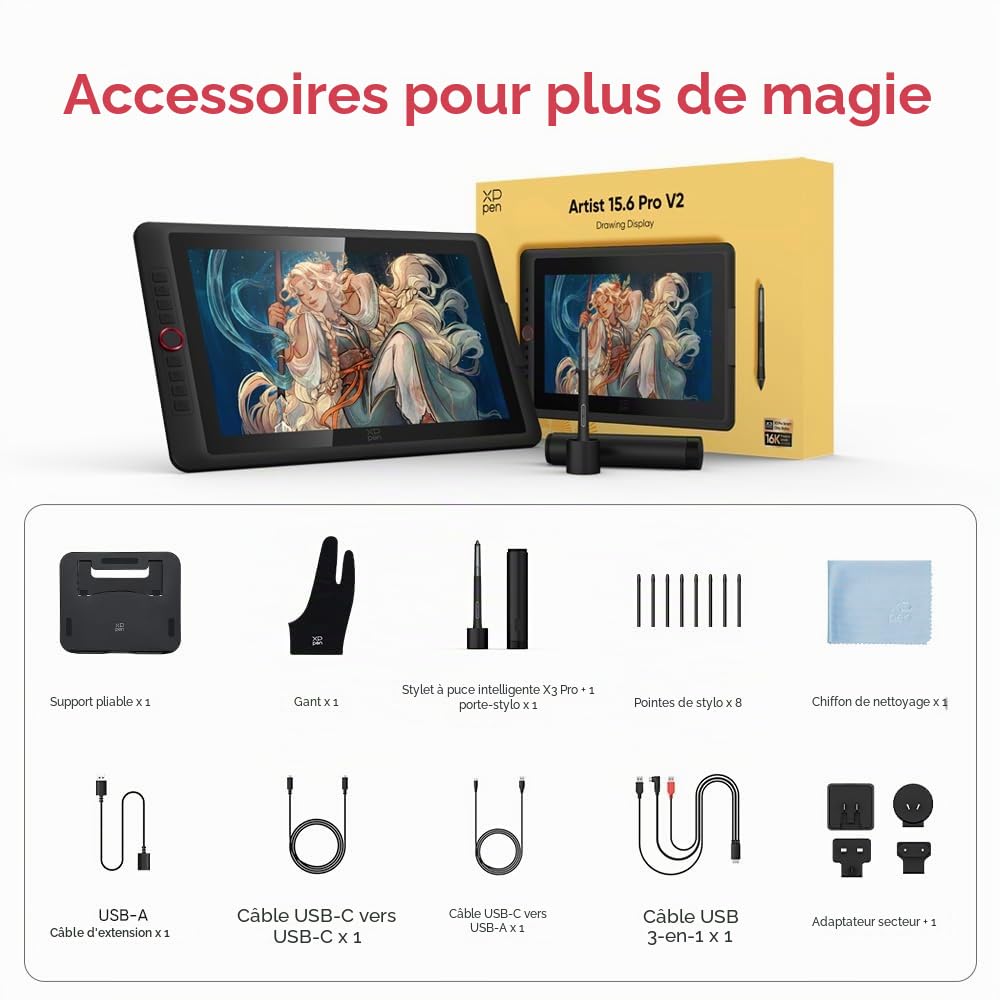 XPPen Tablette Graphique, Artist 15.6 Pro V2 (MD160FH) Tablette Graphique Dessin avec Écran,16K(16384) Niveaux de Pression, 8 Raccourcis Personalisables, Compatible avec Windows Android