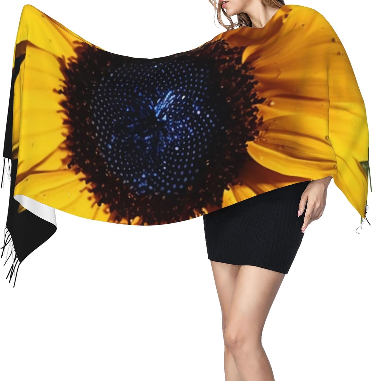 (Wild Flower Sunflower) Women's Soft Warm Scarf Large Plush Shawl Wrap with Fringe Fashion Winter Scarves for Cold Weather