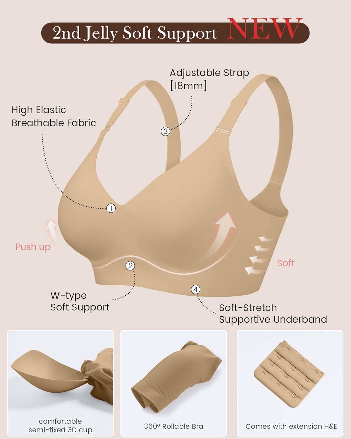 No Show Gel Bras for Women -Wireless Comfortable Full Coverage Jelly Smoothing Bra with Support and Lift - Image 5