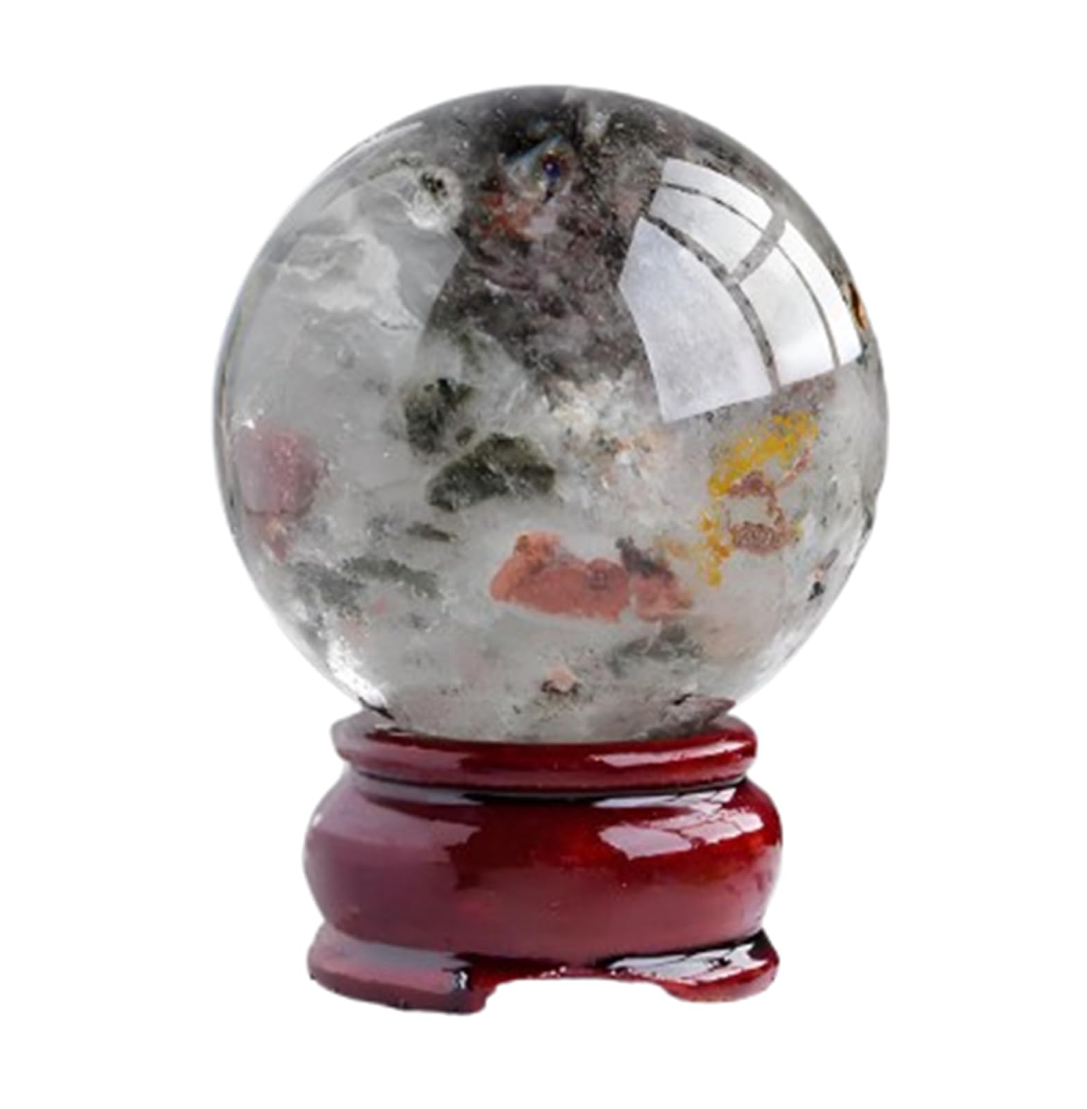 AUOQKQUT Green Ghost Crystal Ball with Wood Stand,Polished Rock Quartz Sphere Sculpture Figurine,for Witchcraft, Fengshui, Aura Home Desk Decor,40~50mm