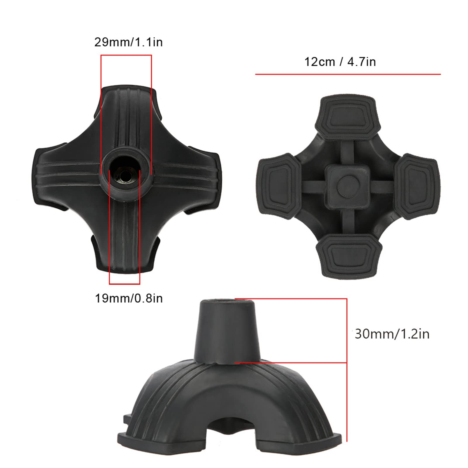 Puntale Bastone Passeggio Stabilizzante e Antiscivolo con Supporto a Base in Gomma a Quattro Base, Grande Base D'Appoggio Antiscivolo per Stampelle con Diametro di 1.9 Cm