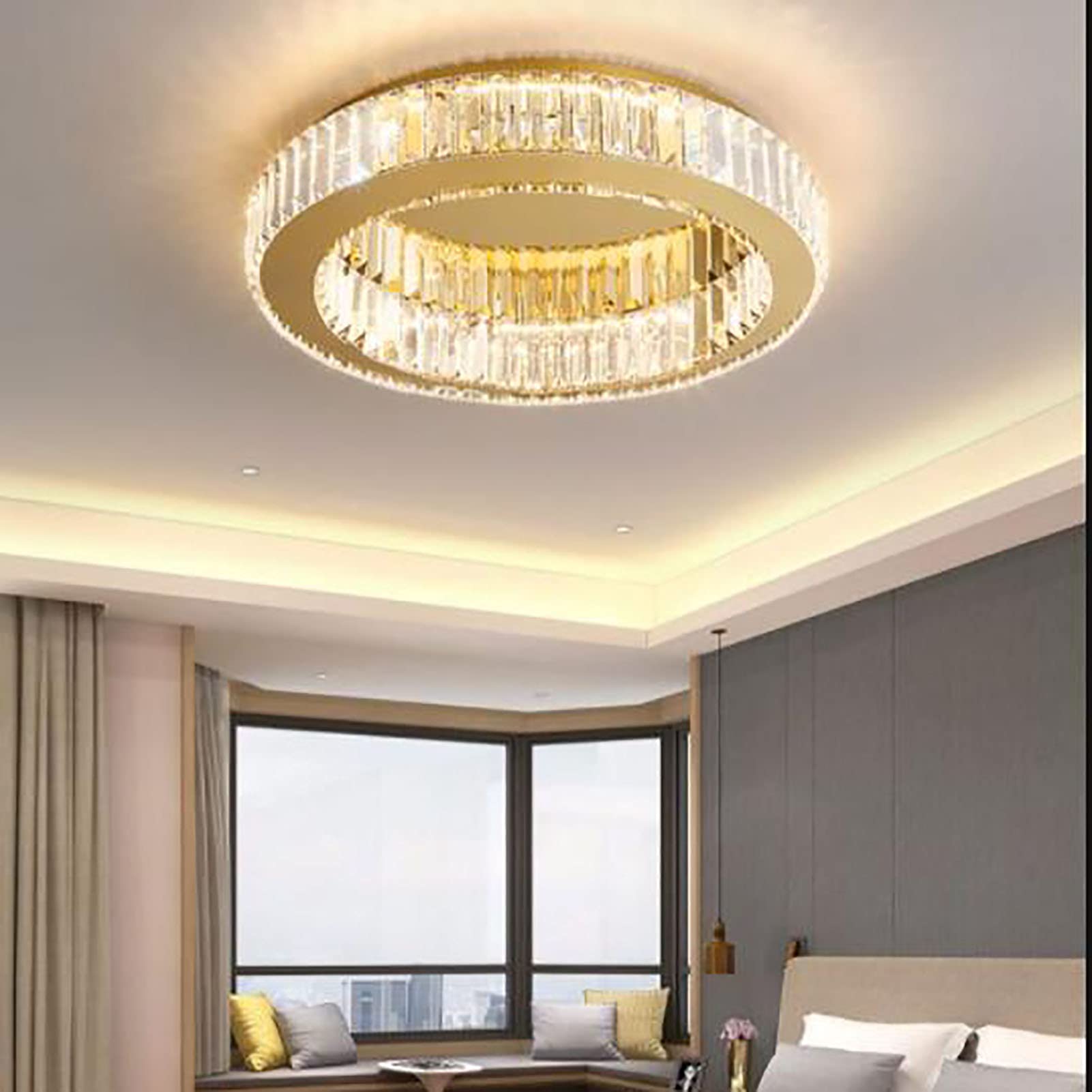 Cristal Plafón Cepillado Oro Redondo Aproximadamente Luces De Techo Para Cocina Dormitorio Fogón Entrada Comedor,Regulable Montaje Empotrado Led Lámpara De Techo-El oro no tiene diodo aurora 40*11cm