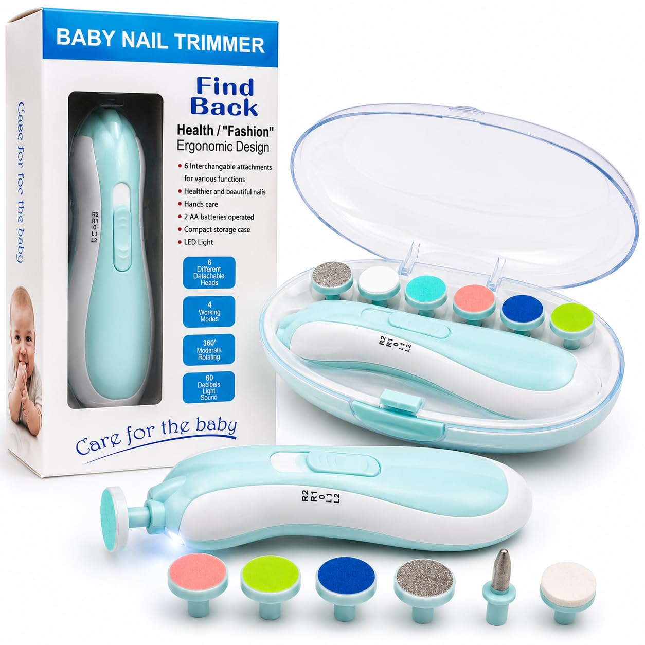 Baby Nail Trimmer Electric Cutter with LED Light & 6 Heads Blue | 360° Rotation, Ultra Quiet Operation, For Newborn to Adult, 4 Working Modes, Compact Storage Case-image-17
