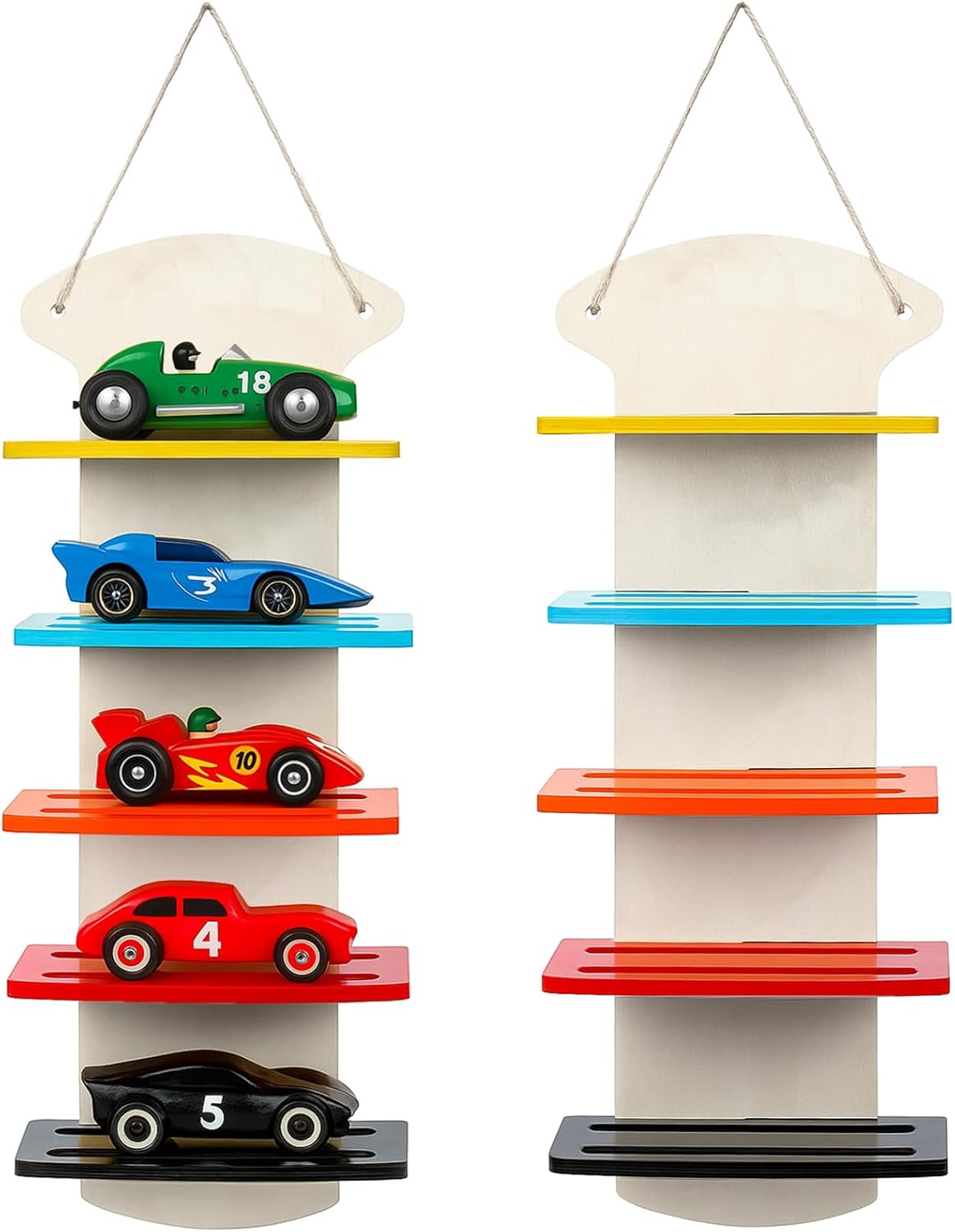 Amyhill Derby Car Display Rack 24.5 x 9.5 Inch Wall Mount 5 Tier Pinewood Racing Car Holder Color Coded for Different Racing Classes Smooth Solid Storage Shelf Designed for Derby Cars
