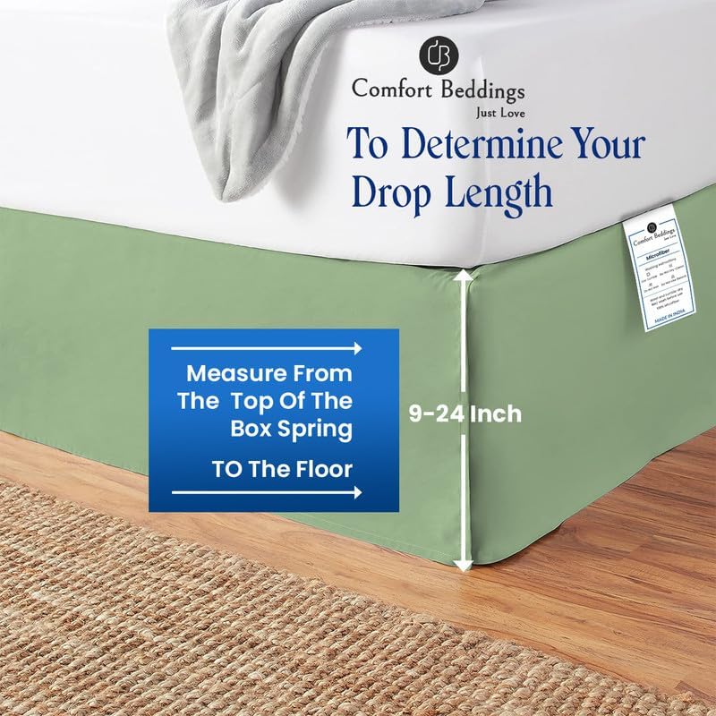 18 Inch Drop Bed Skirt Twin XL Size with Platform to Stay in Place Elegant Pleated Design with Split Corners Wrinkle Resistant Fabric for Modern and Stylish Look - Moss