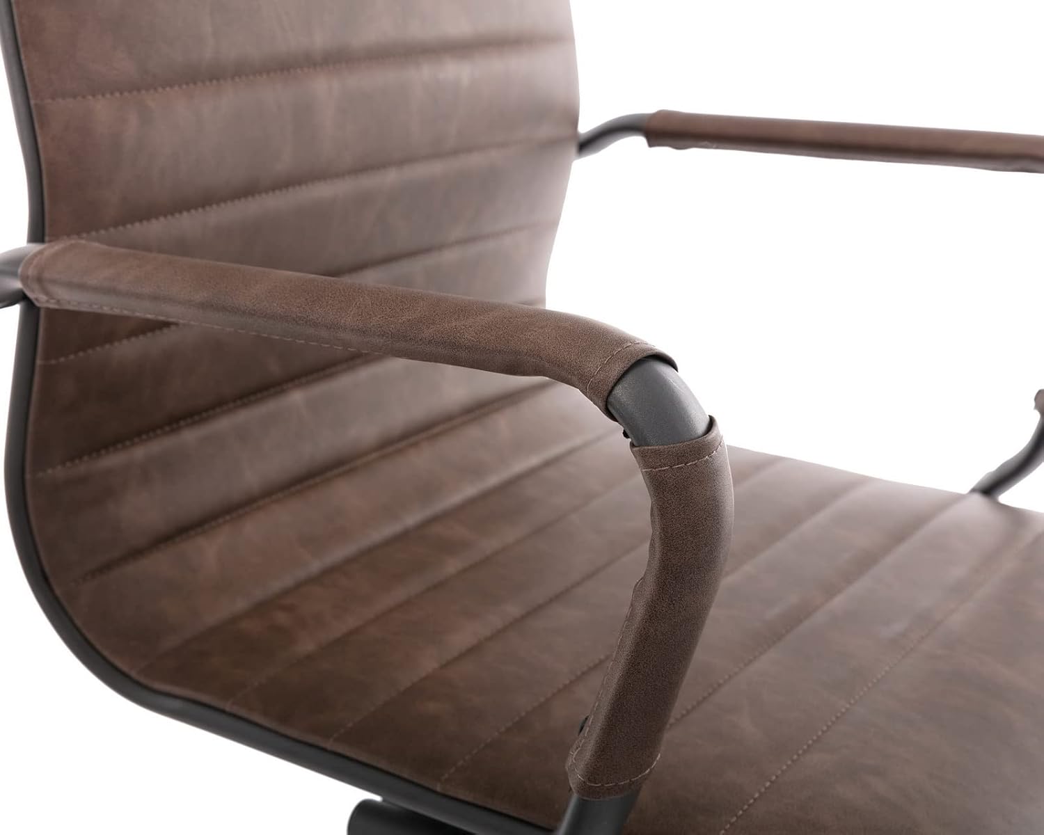 CIMOTA Waiting Room Chairs Leather Office Guest Chair Mid Back Reception Chairs with Sled Base for Meeting/Patient/Conference Room, Retro Brown Set of 4