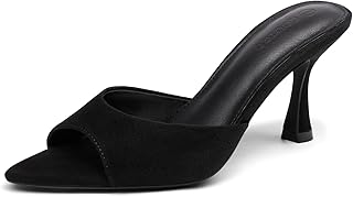 Womens Kitten Heel Sandals Heeled Mules Pointed Open Toe High Heels