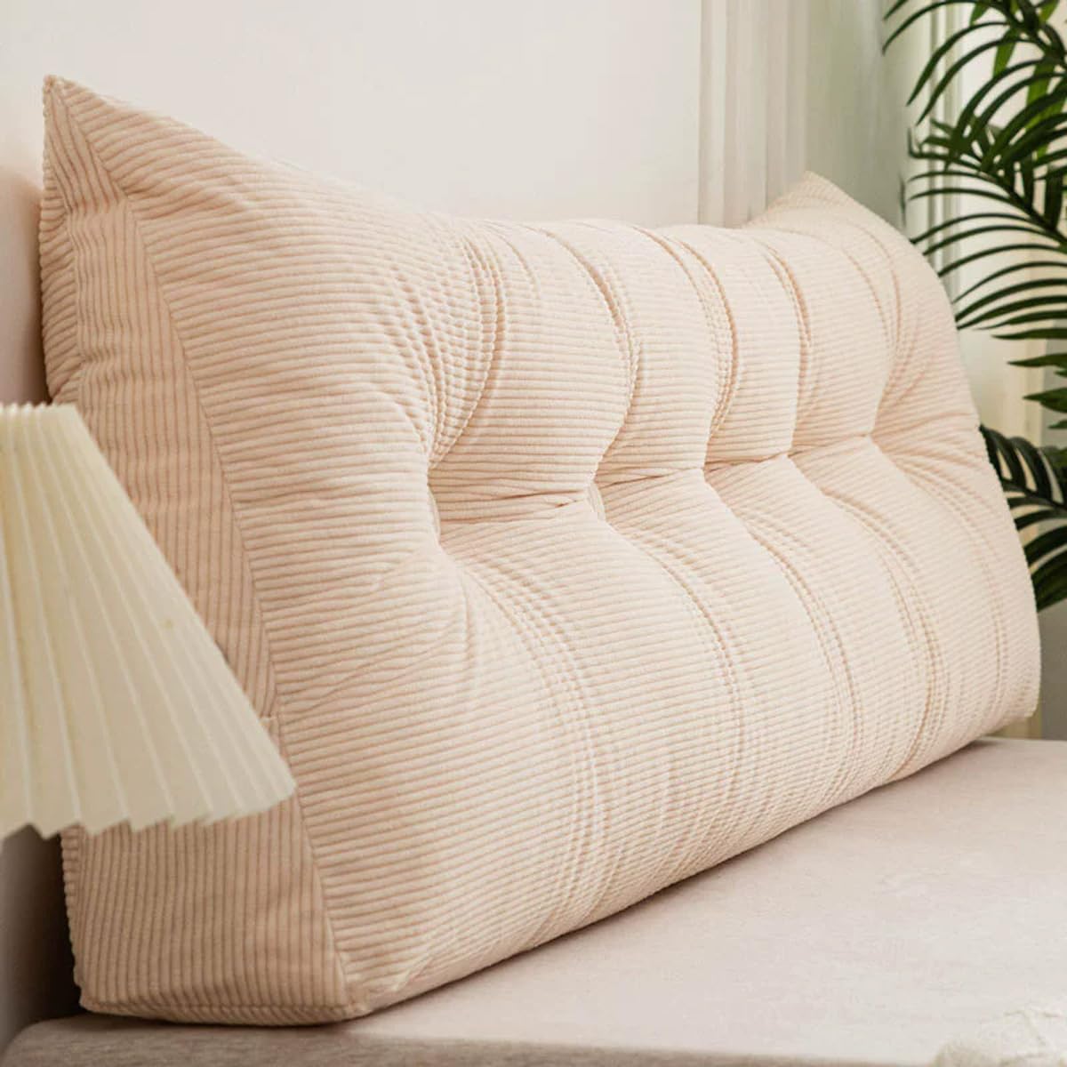 Almohada de apoyo en forma de cuña para cama y sofá, funda extraíble, cojín lumbar y respaldo, color crema, 100 x 40 x 12 cm, ideal para mayor comodidad y apoyo postural