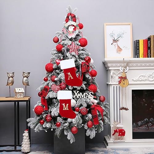 Miniatura 3 de Calcetines de Navidad con iniciales de 20 pulgadas, terciopelo rojo gris con puños de felpa blanca súper suaves, monograma bordado, calcetín de