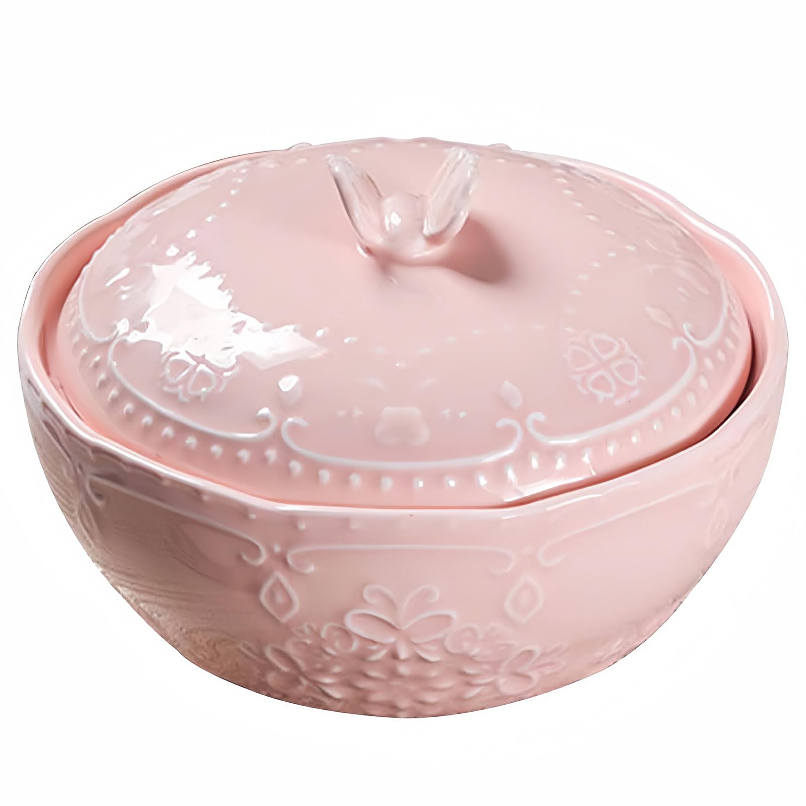 Ciotola da zuppa con coperchio, ciotola bassa, ciotola per noodle, ciotola per ramen in ceramica, ciotole Pho grandi (rosa, 680 g)