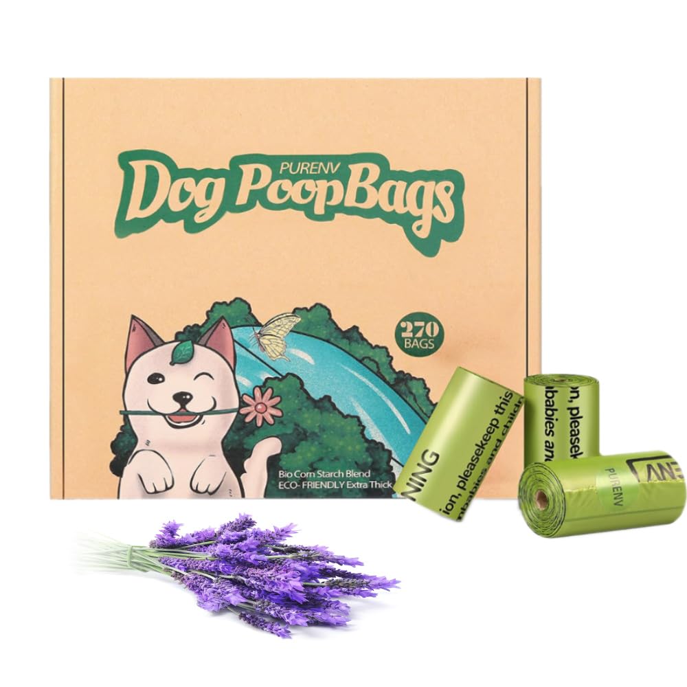 Purenv Green Biodegradable Dog Poop Bags, Extra Thick And Strong Leak-Proof, Earth Friendly 9X13 Inches Dog Waste Bags (270 Bags)
