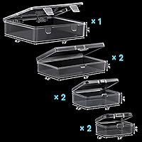Vista 2 de Paquete de 7 mini recipientes de plástico rectangulares de varios tamaños, cajas de almacenamiento de plástico transparente con tapas con bisagras