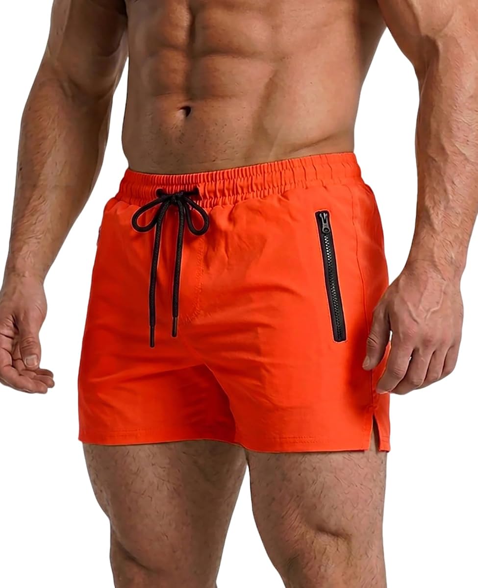 Mens Swim Trunks 5" with Mesh Lining Quick Dry Beach Shorts with Zipper Pockets Sports Swimming Trunks for Men