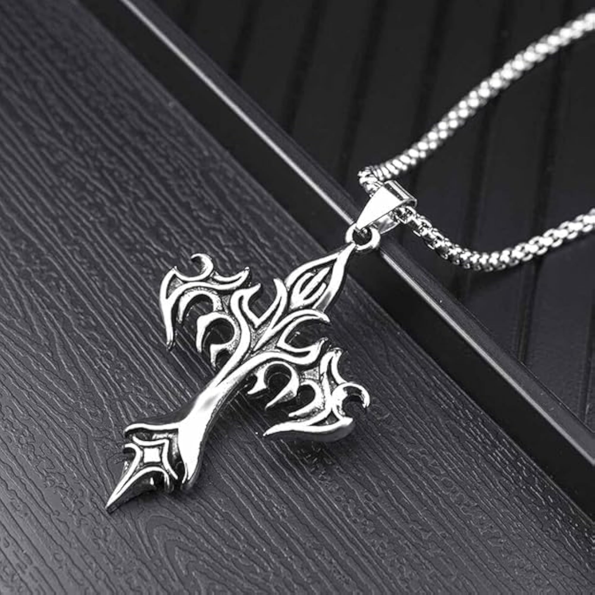 Unisex Gothic Stainless Steel Cross Pendant Necklace