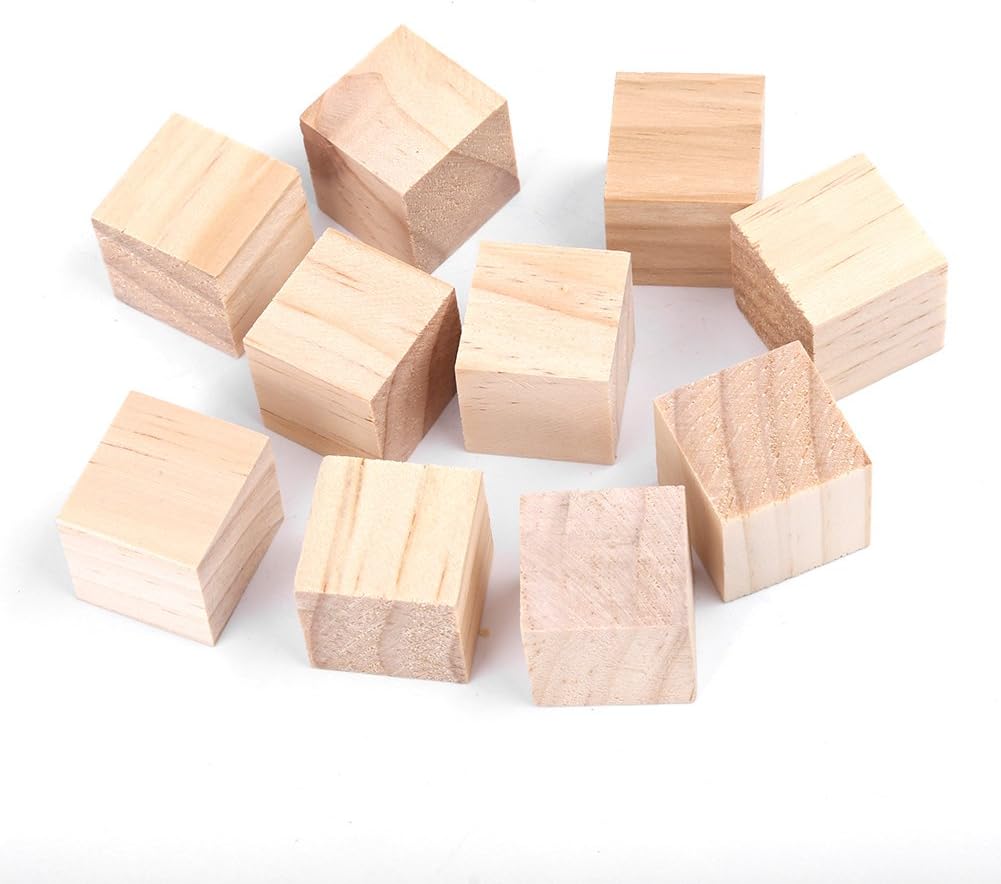 Wood Cubes, Natural Unfinished Wooden Blocks Craft, Small Wood Squares Blocks, DIY Craft Squares Wooden Blocks for Puzzle Making, Crafts, and DIY Projects(25mm （10 pcs）)