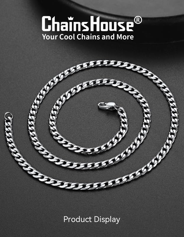 ChainsHouse Stainless Steel Cuban Link Chain Necklace for Men Women, Black/14K Gold Flat Cuban Chain Necklace, 4mm/6mm/9mm/13mm Width Hip Hop Jewelry Mens cuban Chain, 14"-30" Length-with Gift Box3
