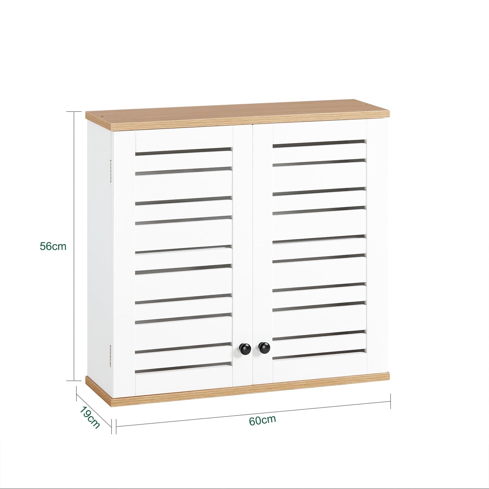 SoBuy Meuble Haut Salle de Bain Armoire Suspendu avec Portes Persiennes et Étagères Réglables Etagere Murale pour Salle de Bain, Cuisine et Entrée Armoire à Pharmacie, Blanc, 60x56x19cm BZR42-W