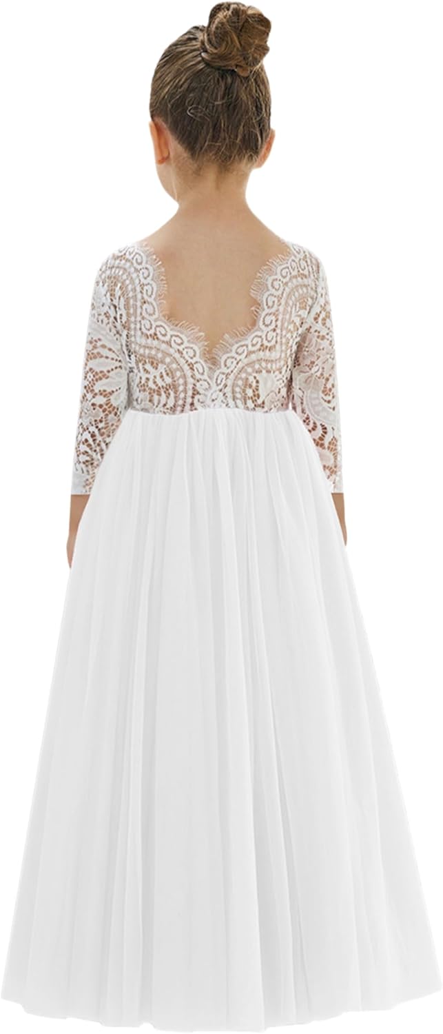 2Bunnies Girl Peony Lace Back A-Line Straight Tutu Tulle Party Flower Girl Dress